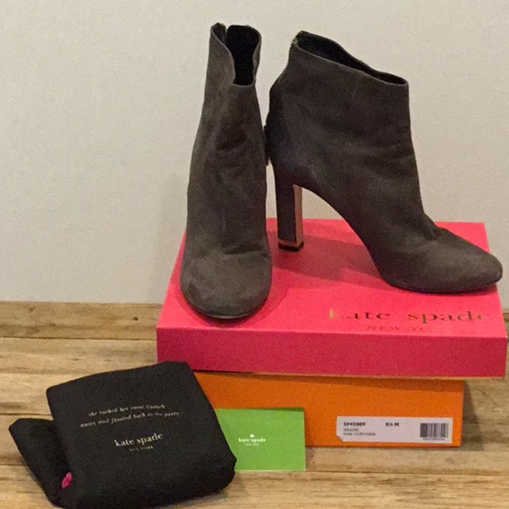 Kate Spade taupe suede heeled booties 8.5M Akane